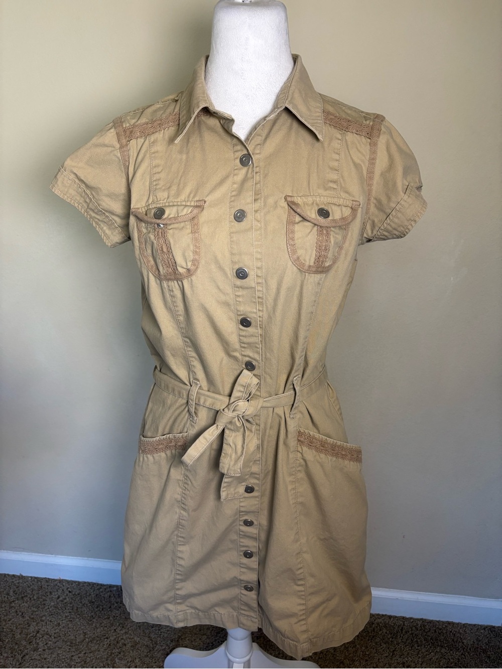 Aeropostale Vintage Y2K khaki utility safari shirt dress size Large